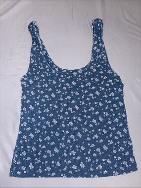 Arizona Jean Company Blue Floral Ribbed Tank
